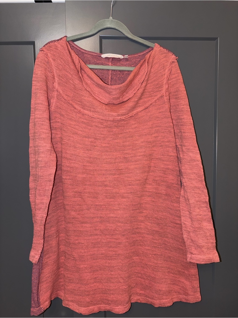Soft Surroundings embroidered floral salmon pink coral tunic top size L - Picture 2 of 5
